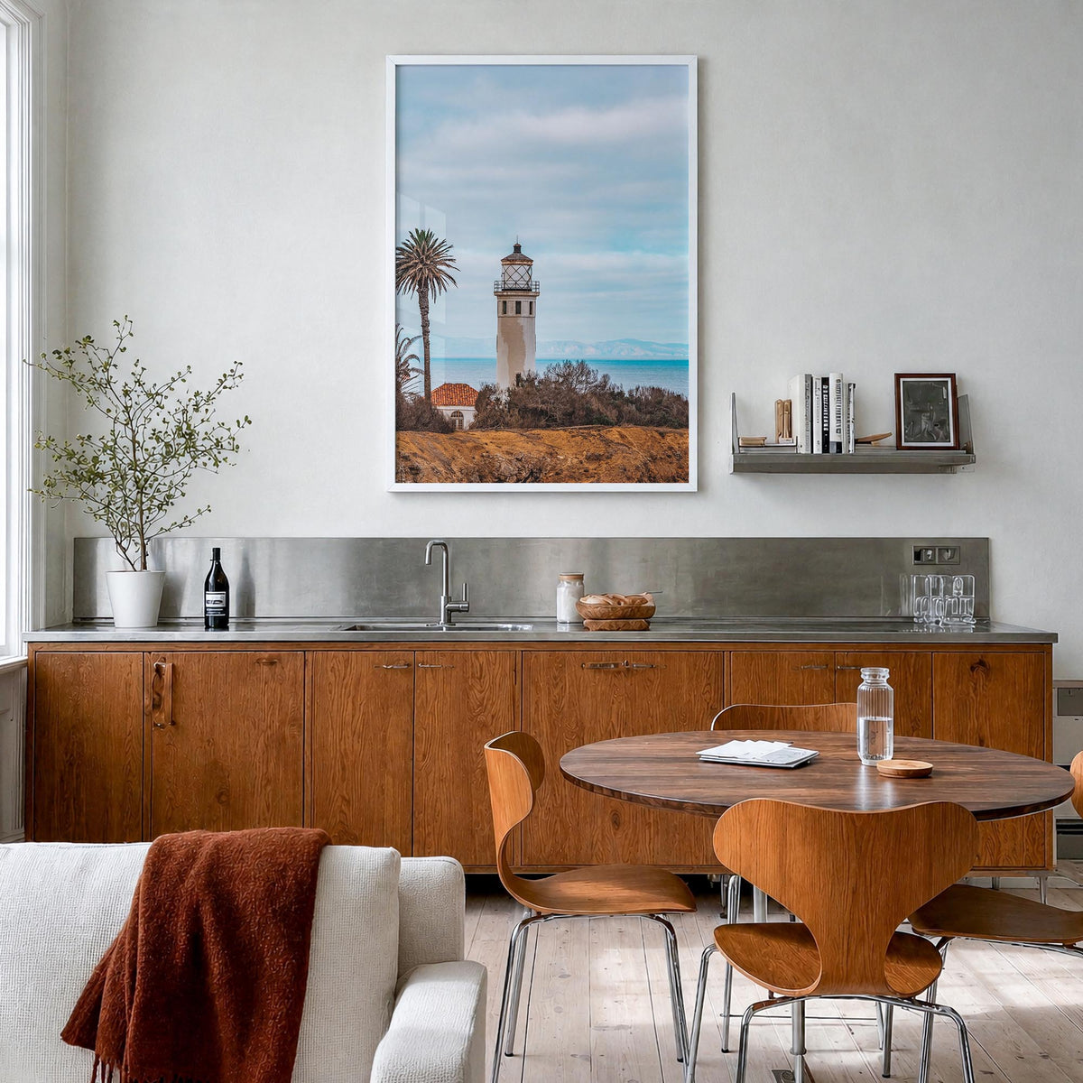 Santa Catalina Island colorful photo poster of California, USA – vertical wall art in white wood frame, hanging on wall