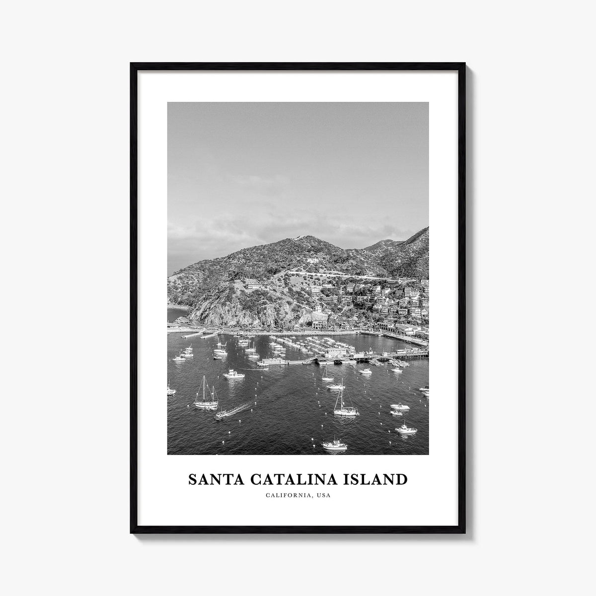 Santa Catalina Island no. 2 black & white classic poster of California, USA – vertical wall art, unframed print shown in inte