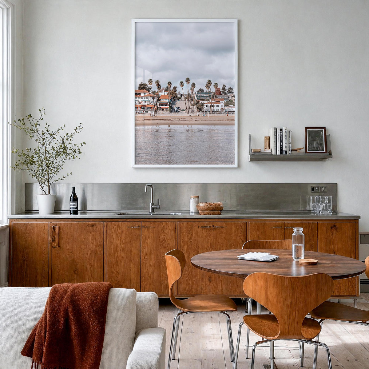 Santa Cruz no. 1 colorful photo poster of California, USA – vertical wall art in white wood frame, hanging on wall