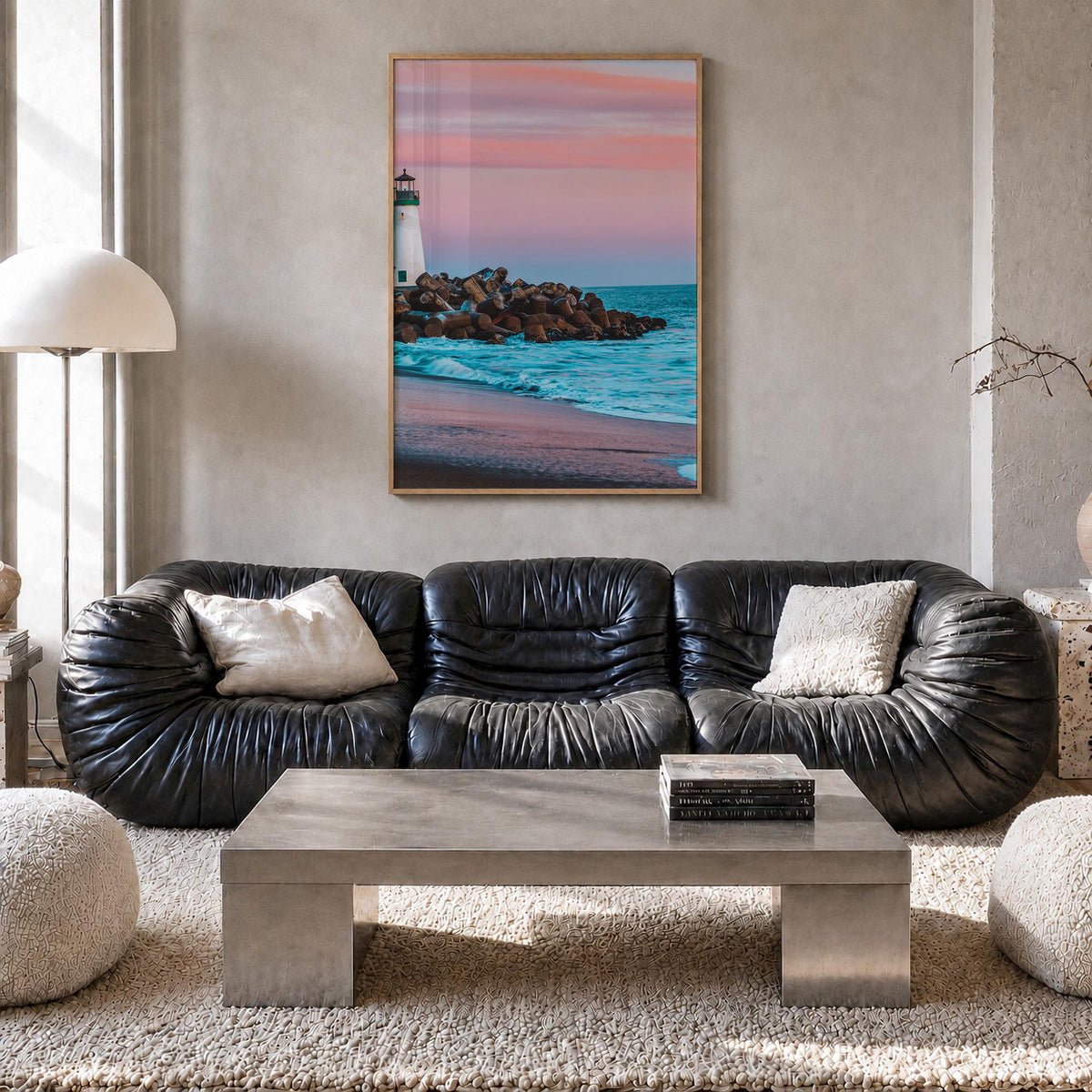 Santa Cruz no. 2 colorful photo poster of California, USA – vertical wall art in natural wood frame, hanging on wall