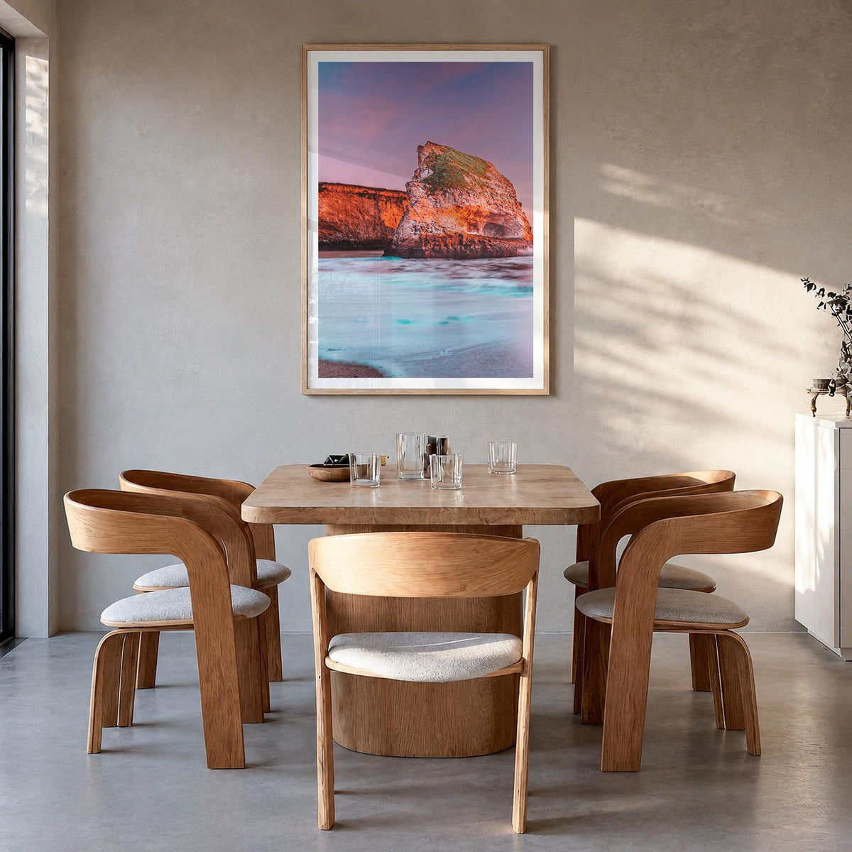 Santa Cruz no. 3 colorful photo poster of California, USA – vertical wall art in natural wood frame with white border, hangin