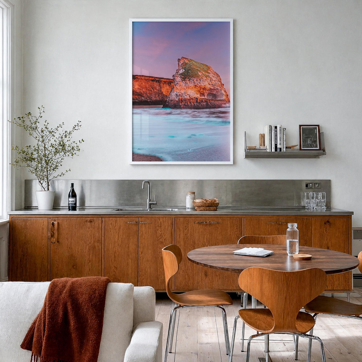 Santa Cruz no. 3 colorful photo poster of California, USA – vertical wall art in white wood frame, hanging on wall