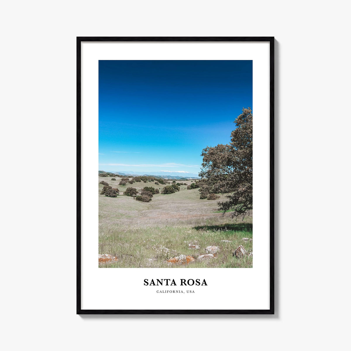 Santa Rosa no. 2 colorful classic poster of California, USA – vertical wall art, unframed print shown in interior mockup