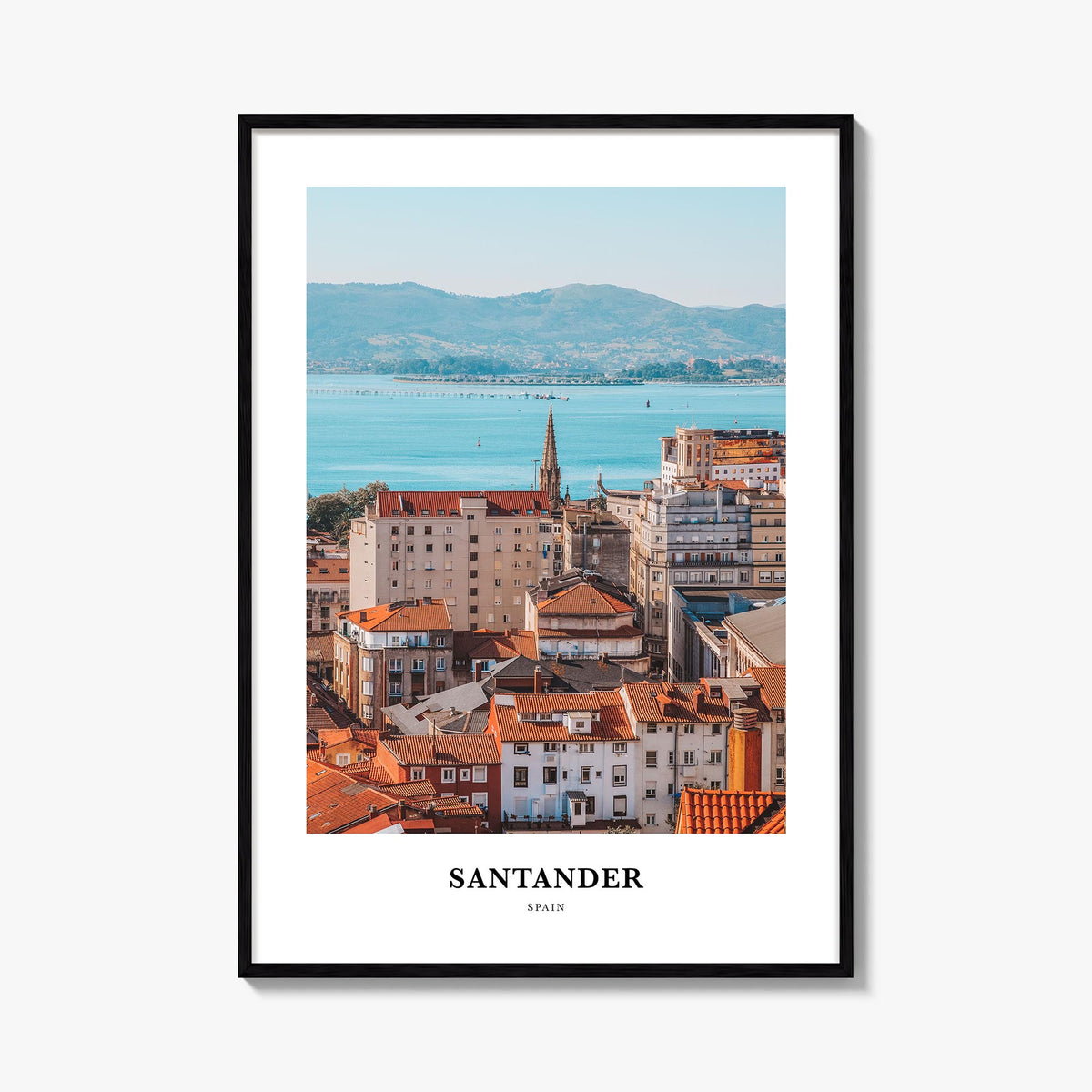 Santander colorful classic poster of Spain – vertical wall art, unframed print shown in interior mockup
