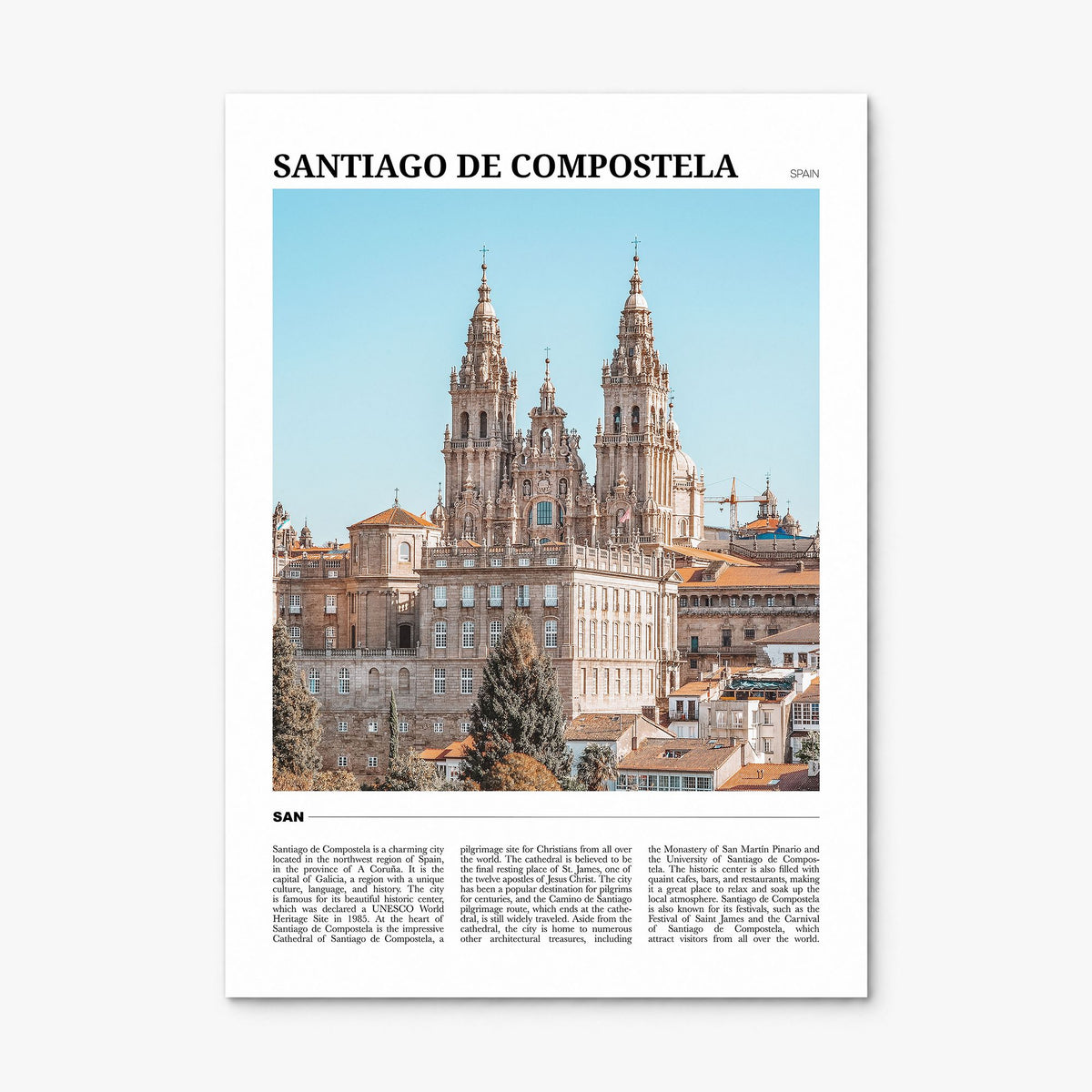 Santiago de Compostela Travel Poster, print only (unframed)