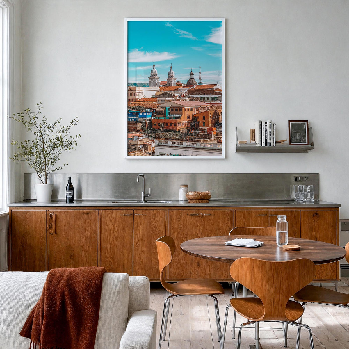 Santiago de Cuba colorful photo poster of Cuba – vertical wall art in white wood frame, hanging on wall