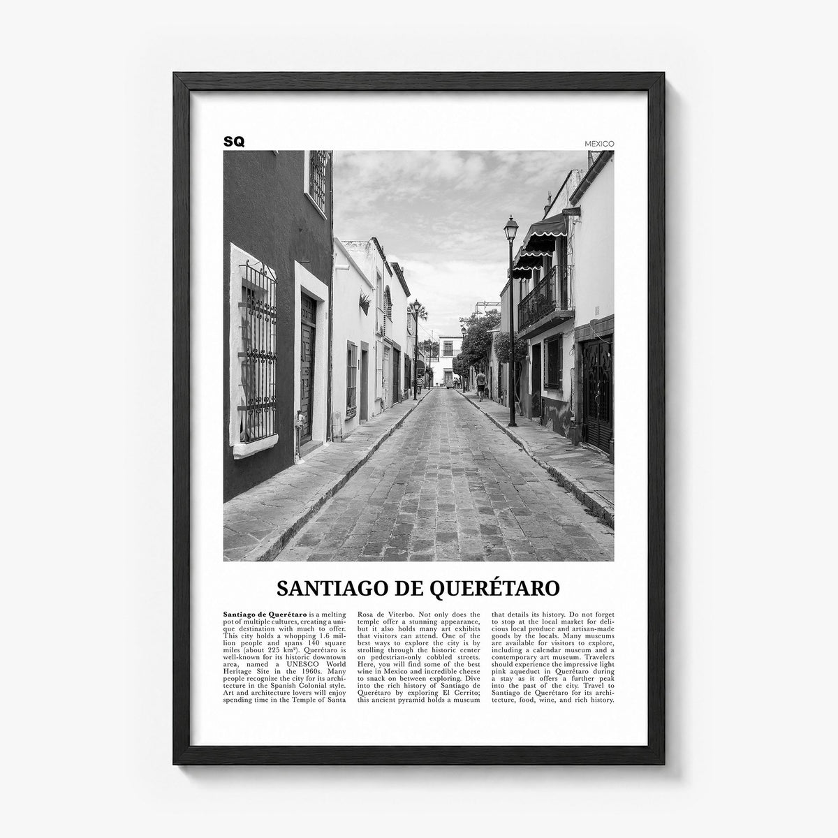 Santiago de Querétaro Newspaper Poster in a black wood frame
