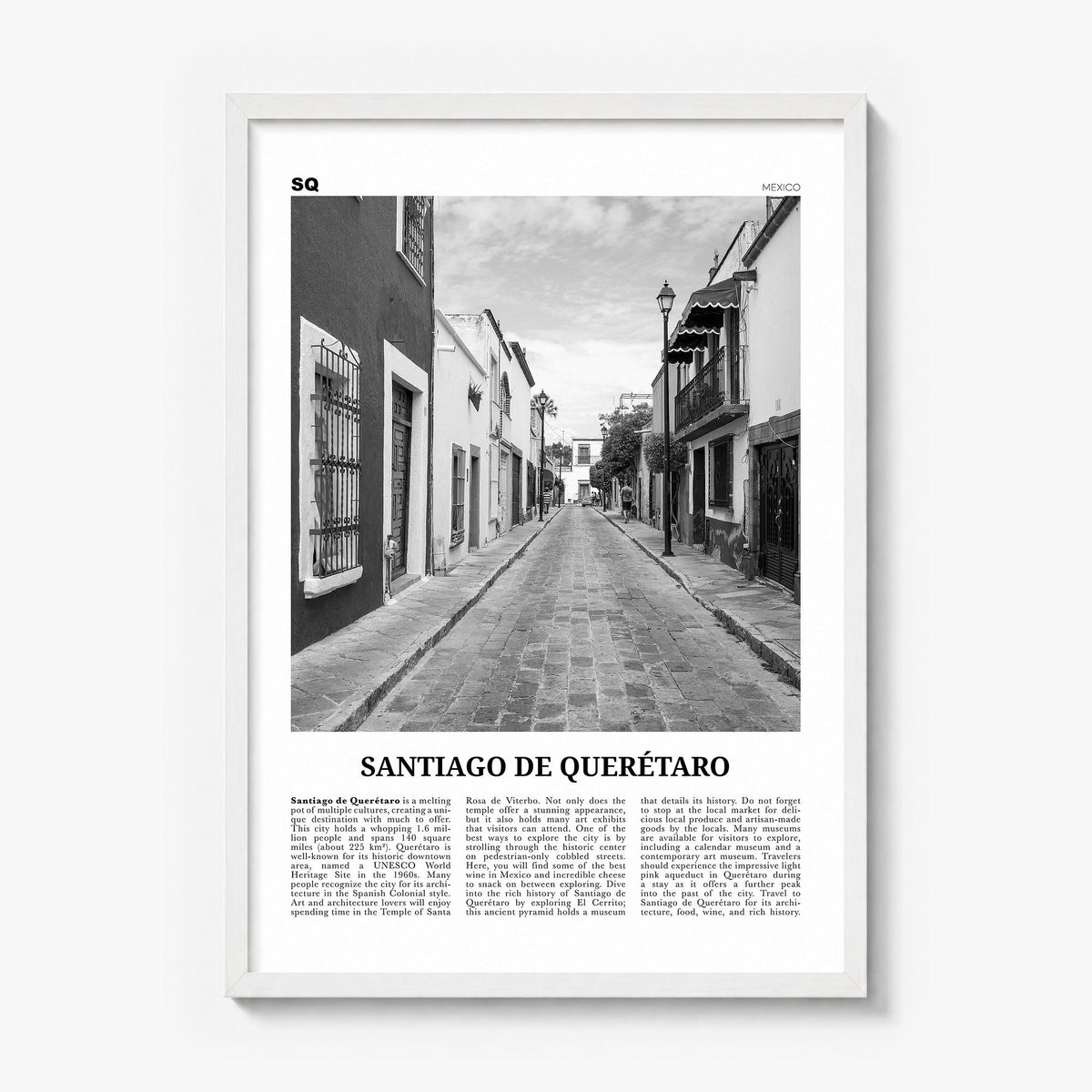 Santiago de Querétaro Newspaper Poster in a white wood frame