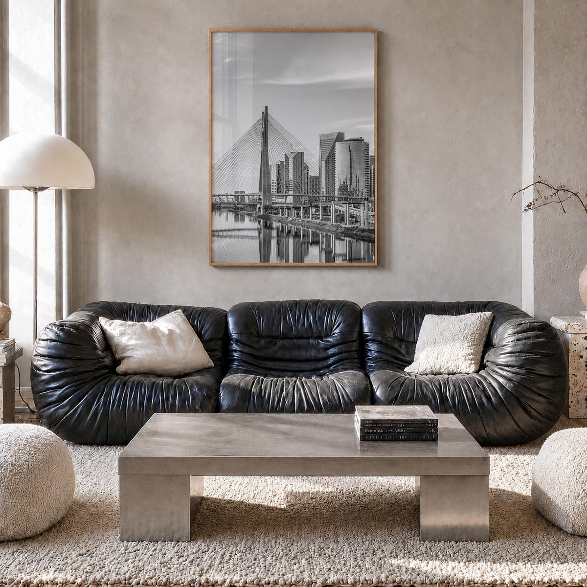 São Paulo black & white photo poster of Brazil – vertical wall art in natural wood frame, hanging on wall