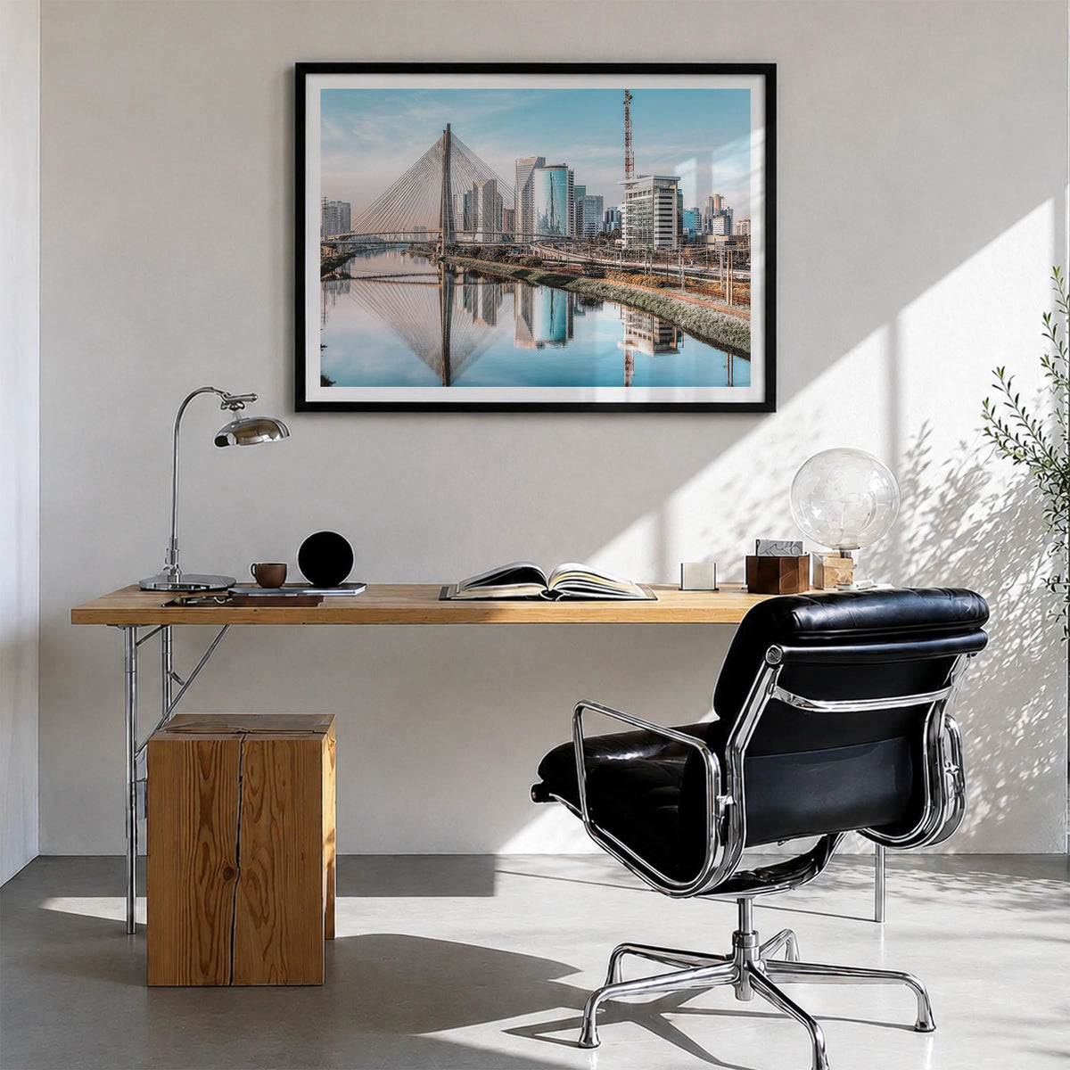 São Paulo colorful photo poster of Brazil – horizontal wall art in black wood frame with white border, hanging on wall