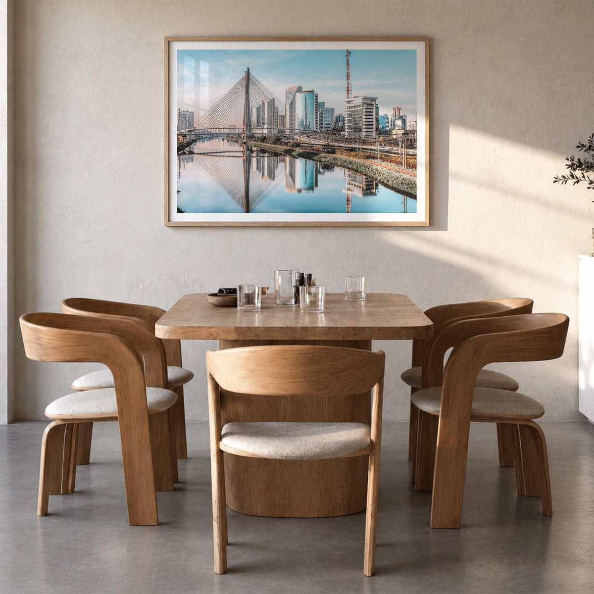 São Paulo colorful photo poster of Brazil – horizontal wall art in natural wood frame with white border, hanging on wall