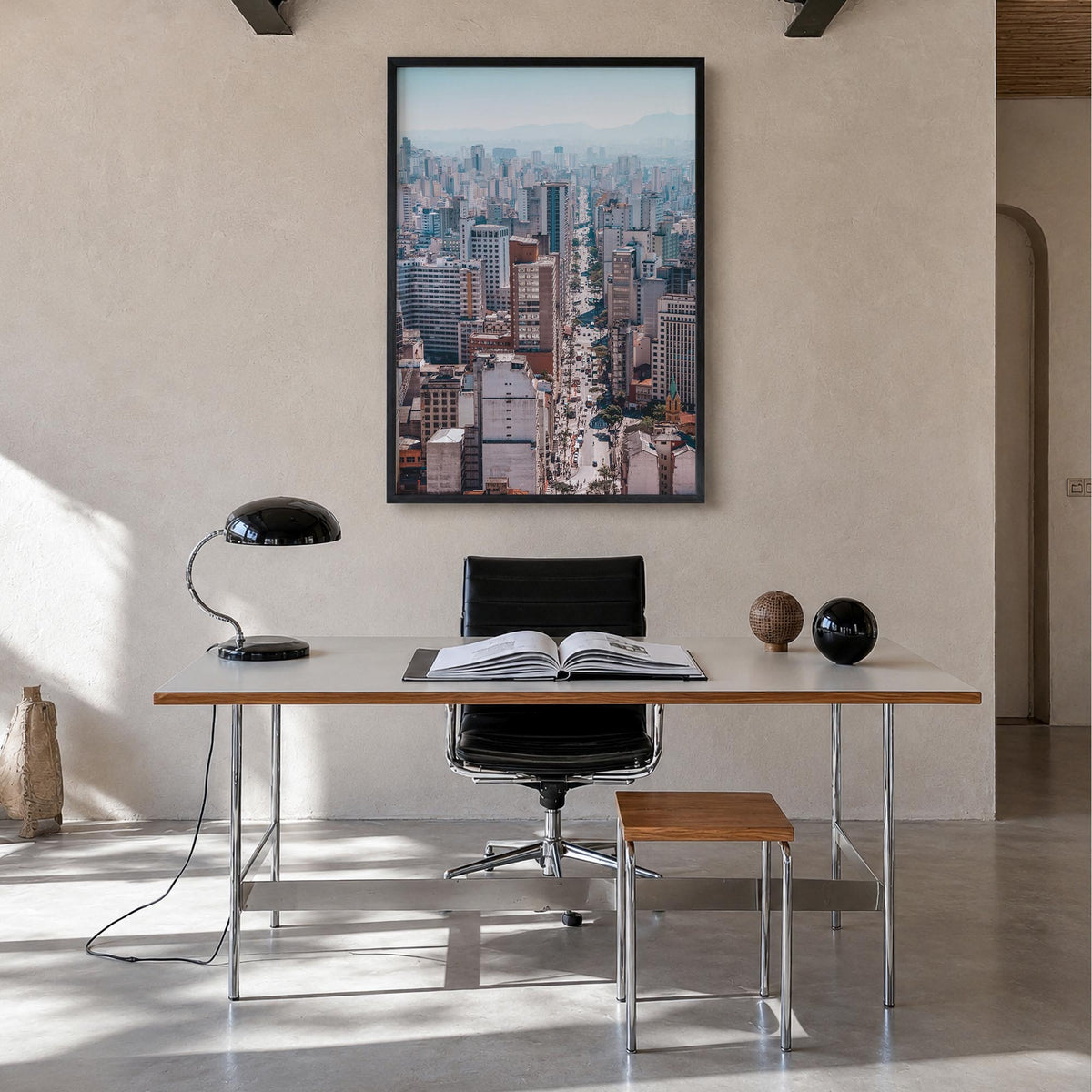 São Paulo no. 1 colorful photo poster of Brazil – vertical wall art in black wood frame, hanging on wall