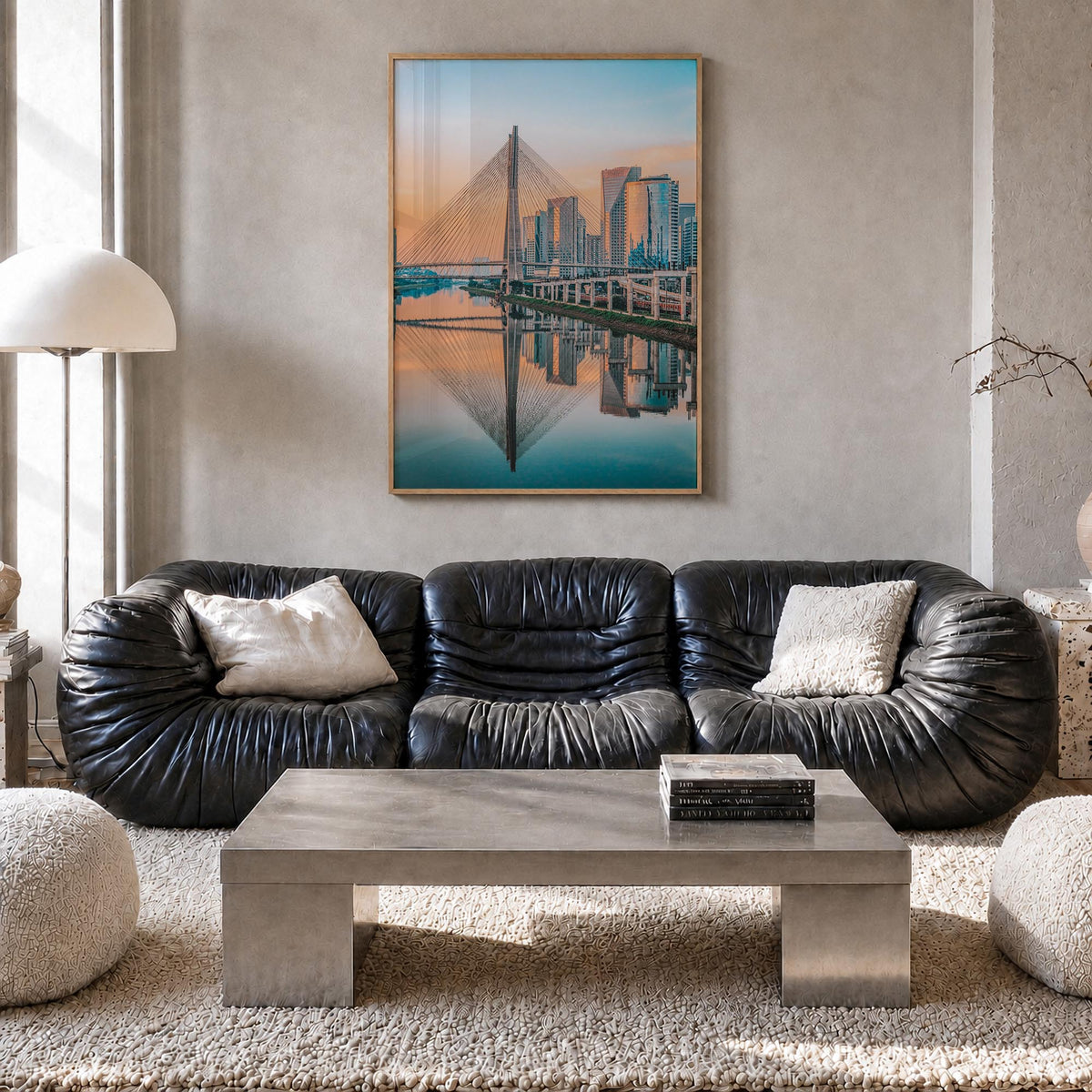 São Paulo no. 2 colorful photo poster of Brazil – vertical wall art in natural wood frame, hanging on wall