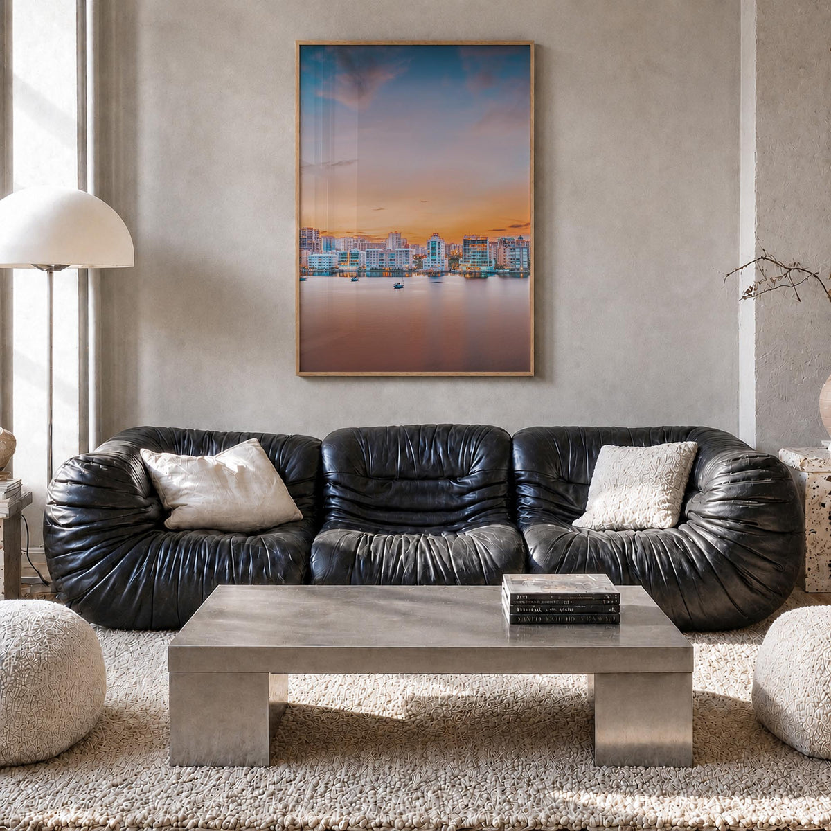 Sarasota no. 1 colorful photo poster of Florida, USA – vertical wall art in natural wood frame, hanging on wall