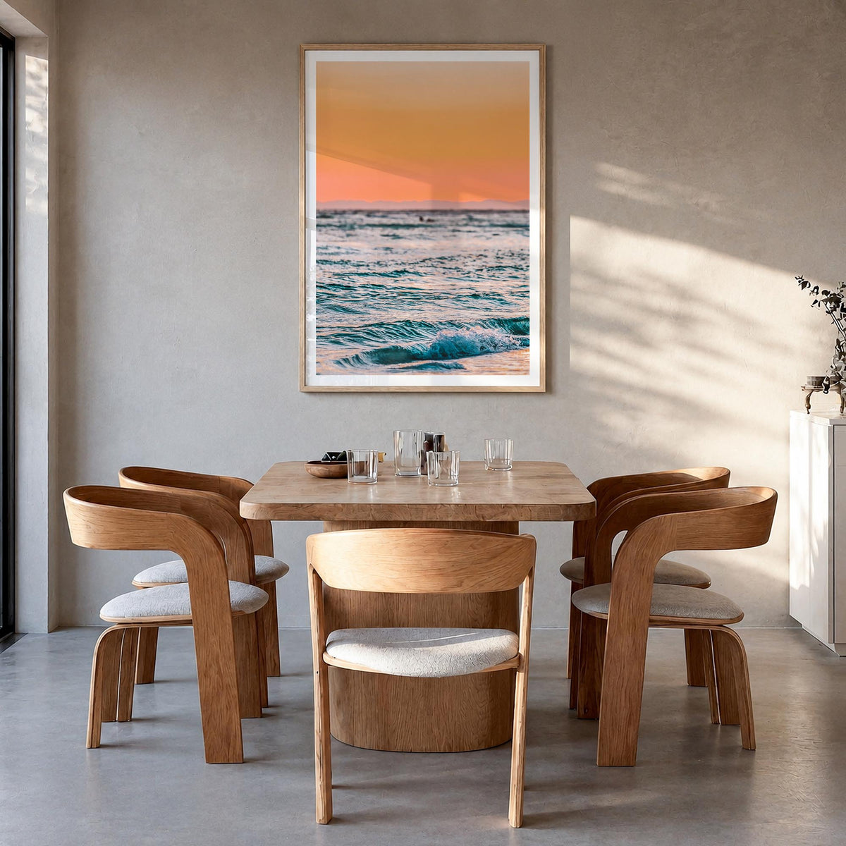 Sarasota no. 2 colorful photo poster of Florida, USA – vertical wall art in natural wood frame with white border, hanging on