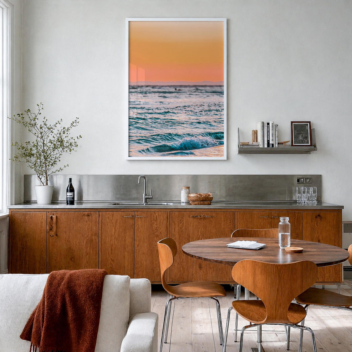 Sarasota no. 2 colorful photo poster of Florida, USA – vertical wall art in white wood frame, hanging on wall