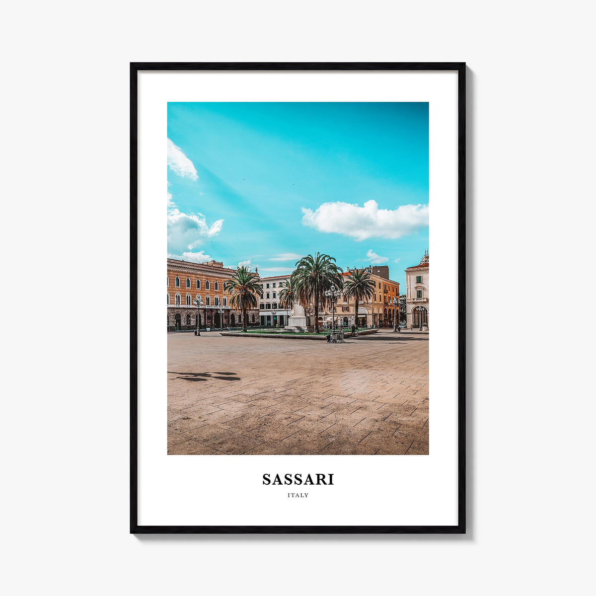 Sassari colorful classic poster of Italy – vertical wall art, unframed print shown in interior mockup