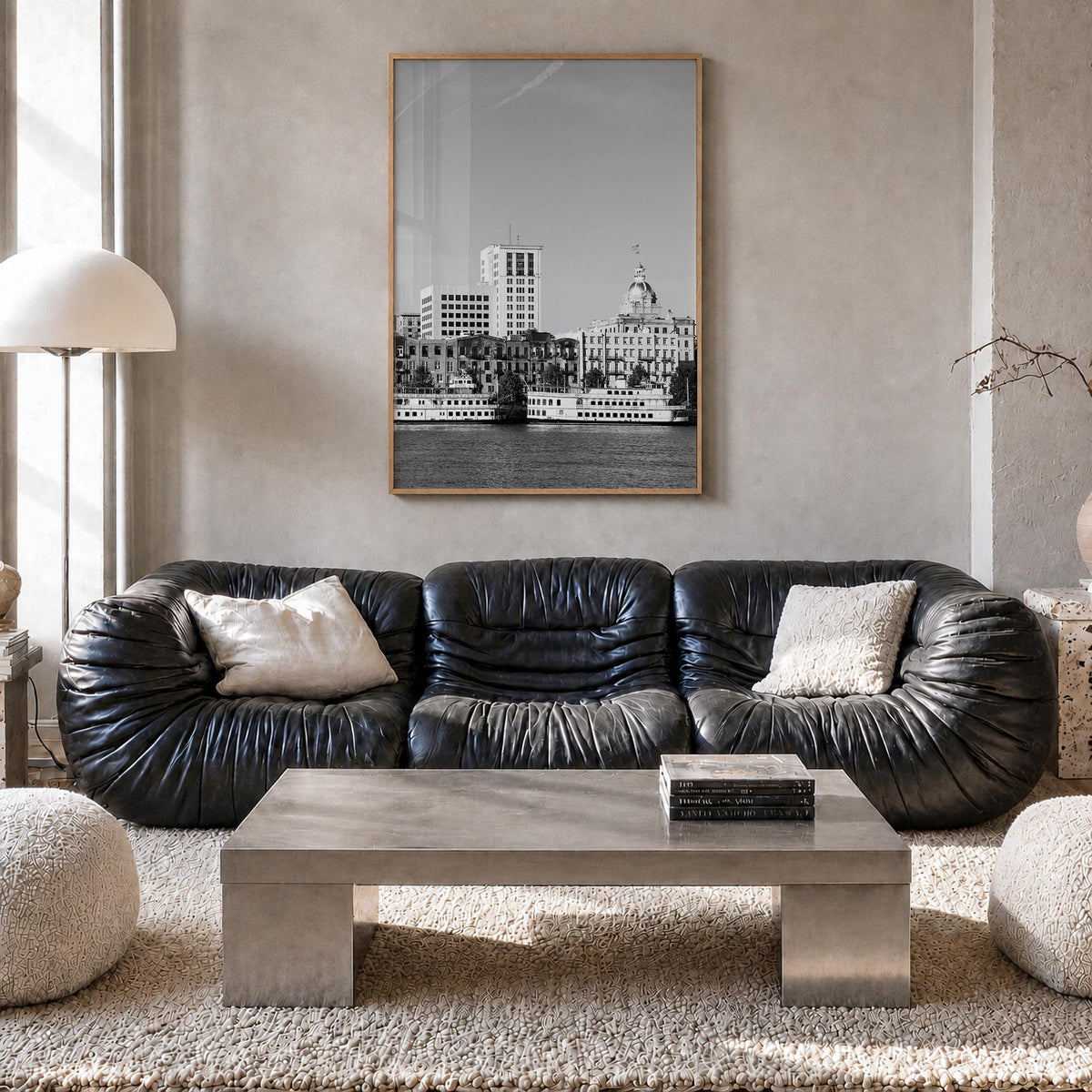 Savannah no. 1 black & white photo poster of Georgia, USA – vertical wall art in natural wood frame, hanging on wall