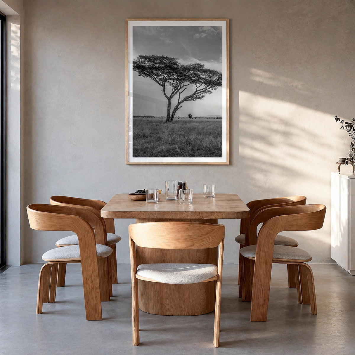 Savannah no. 2 black & white photo poster of Georgia, USA – vertical wall art in natural wood frame with white border, hangin