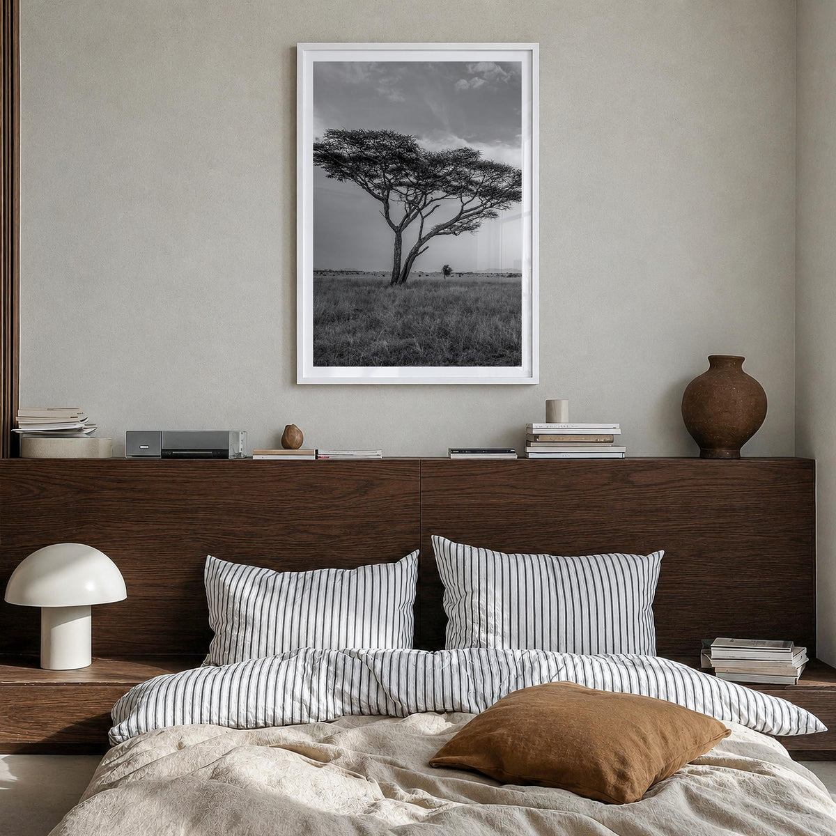 Savannah no. 2 black & white photo poster of Georgia, USA – vertical wall art in white wood frame with white border, hanging