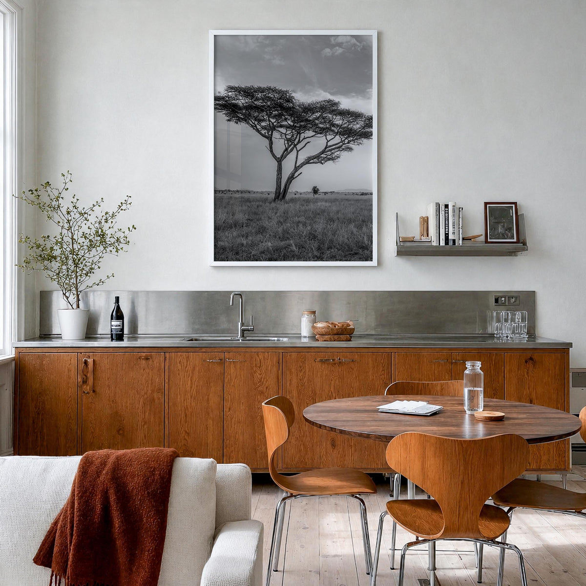 Savannah no. 2 black & white photo poster of Georgia, USA – vertical wall art in white wood frame, hanging on wall