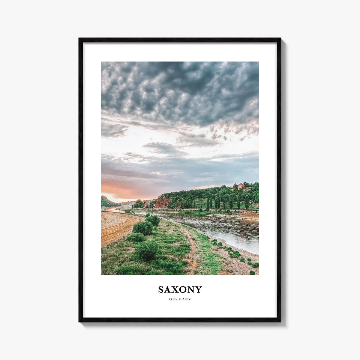 Saxony colorful classic poster of Germany – vertical wall art, unframed print shown in interior mockup