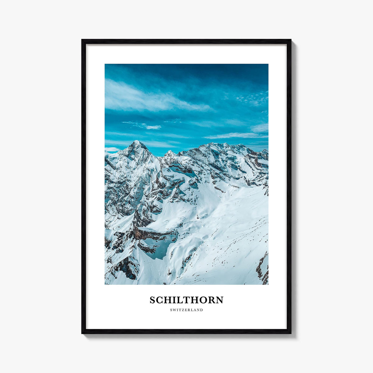 Schilthorn colorful classic poster of Switzerland – vertical wall art, unframed print shown in interior mockup