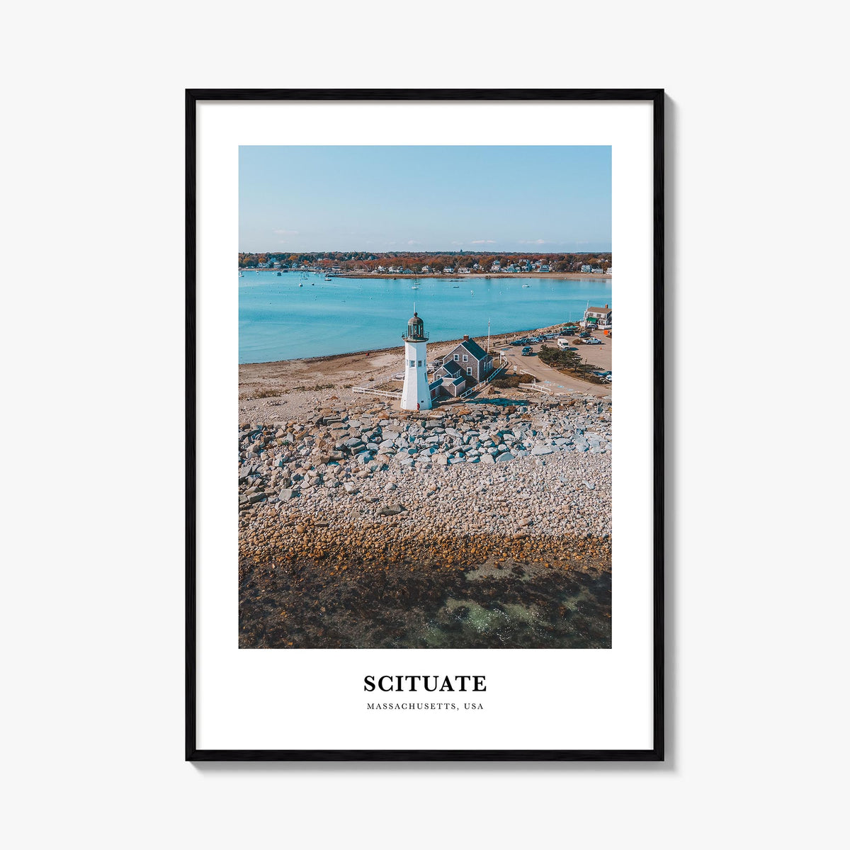 Scituate colorful classic poster of Massachusetts, USA – vertical wall art, unframed print shown in interior mockup