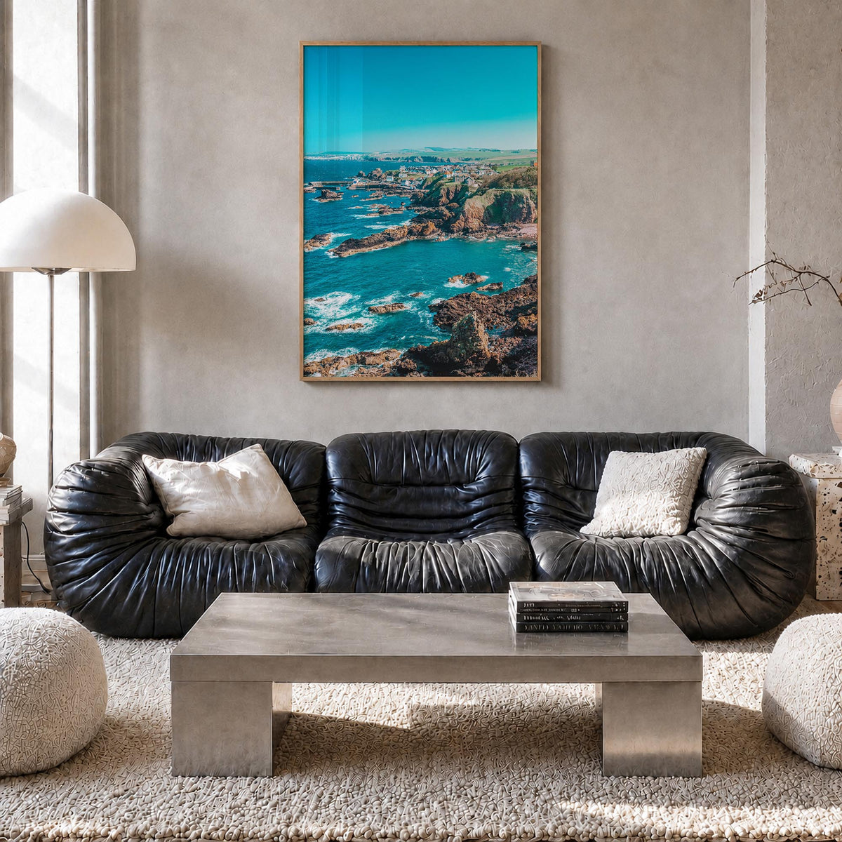 Scotland colorful photo poster of United Kingdom – vertical wall art in natural wood frame, hanging on wall