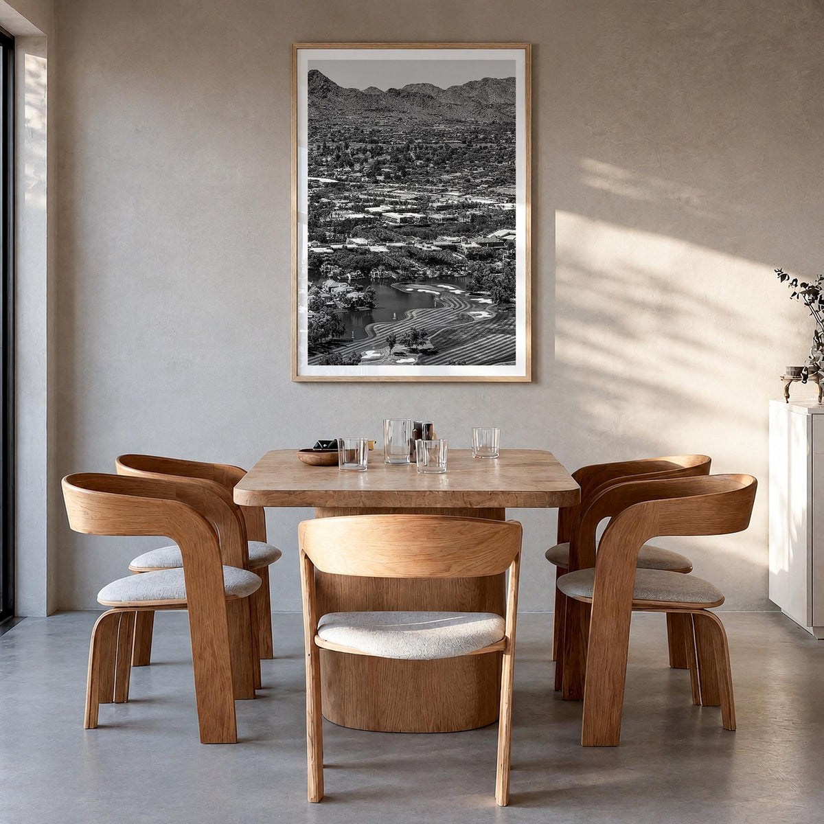 Scottsdale no. 1 black & white photo poster of Arizona, USA – vertical wall art in natural wood frame with white border, hang