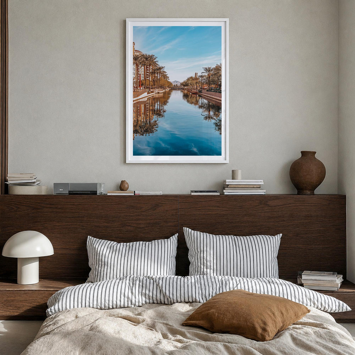 Scottsdale no. 1 colorful photo poster of Arizona, USA – vertical wall art in white wood frame with white border, hanging on