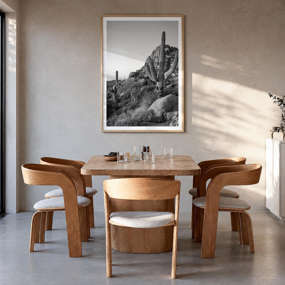 Scottsdale no. 2 black & white photo poster of Arizona, USA – vertical wall art in natural wood frame with white border, hang