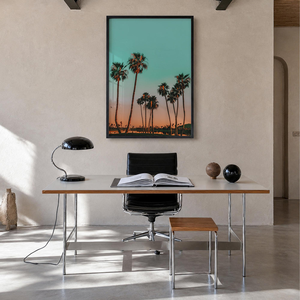 Scottsdale no. 2 colorful photo poster of Arizona, USA – vertical wall art in black wood frame, hanging on wall