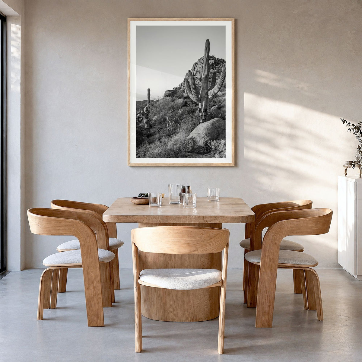 Scottsdale Photo No 2 Poster in a natural wood frame, hanging in a dining room, white border