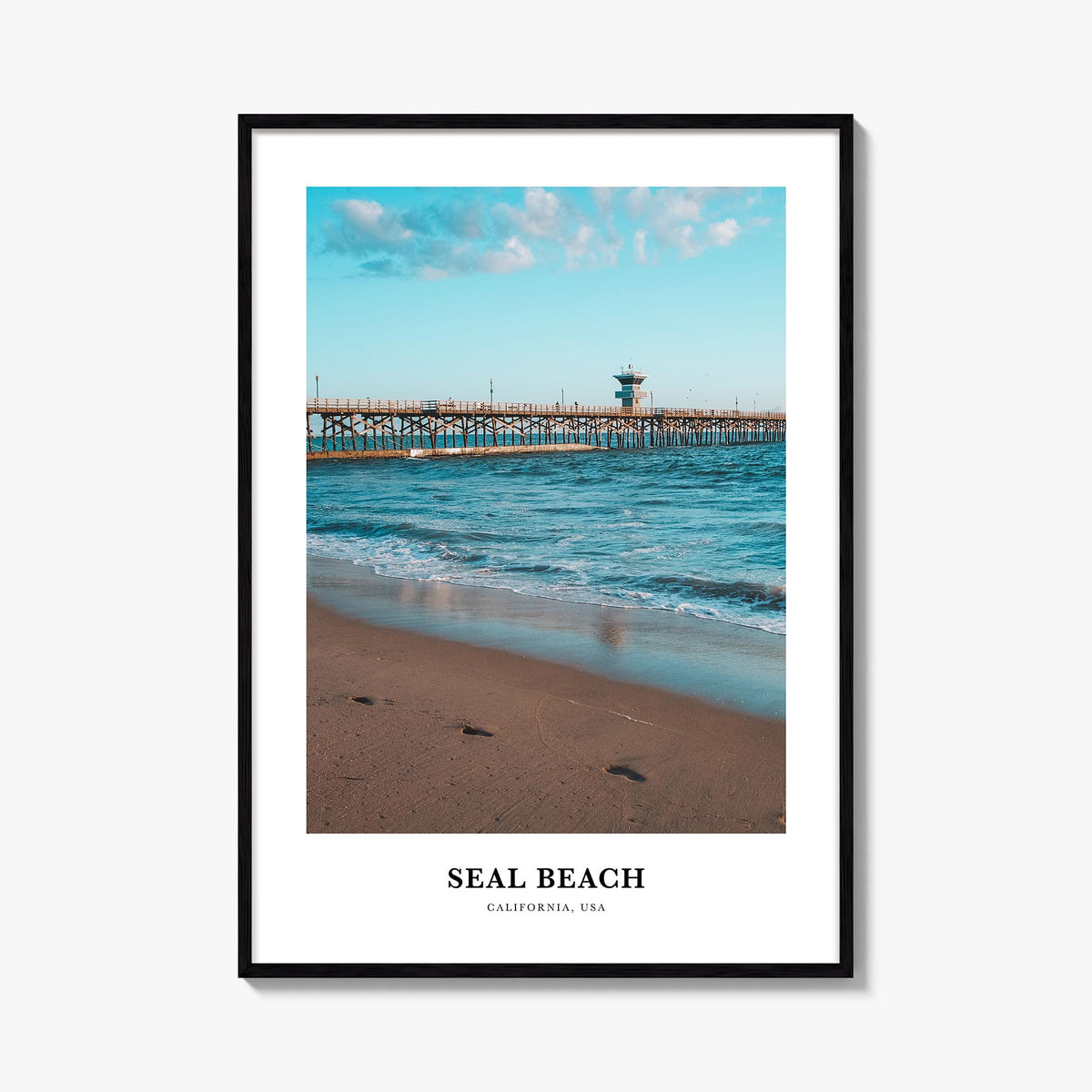Seal Beach no. 2 colorful classic poster of California, USA – vertical wall art, unframed print shown in interior mockup
