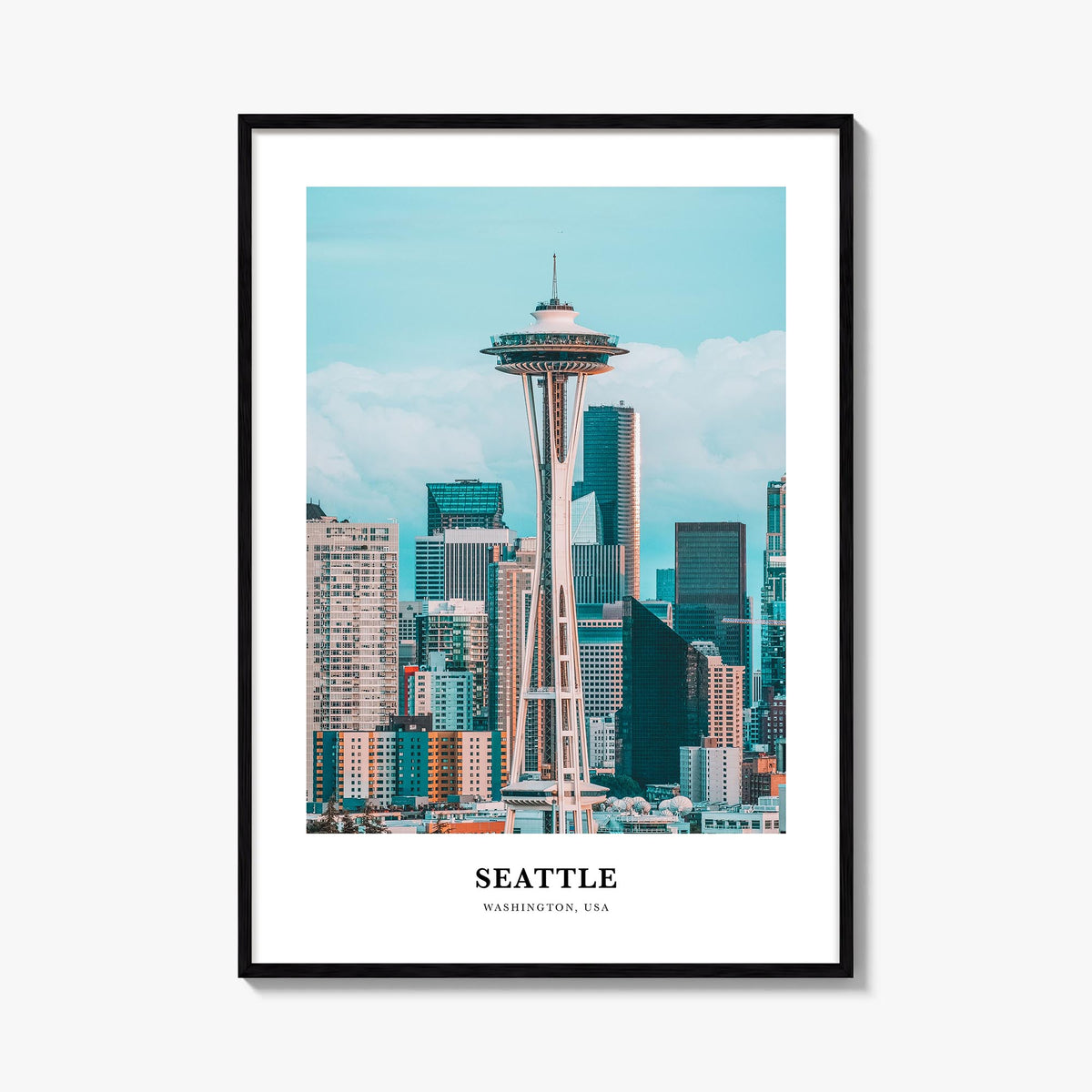 Seattle no. 3 colorful classic poster of Washington, USA – vertical wall art, unframed print shown in interior mockup