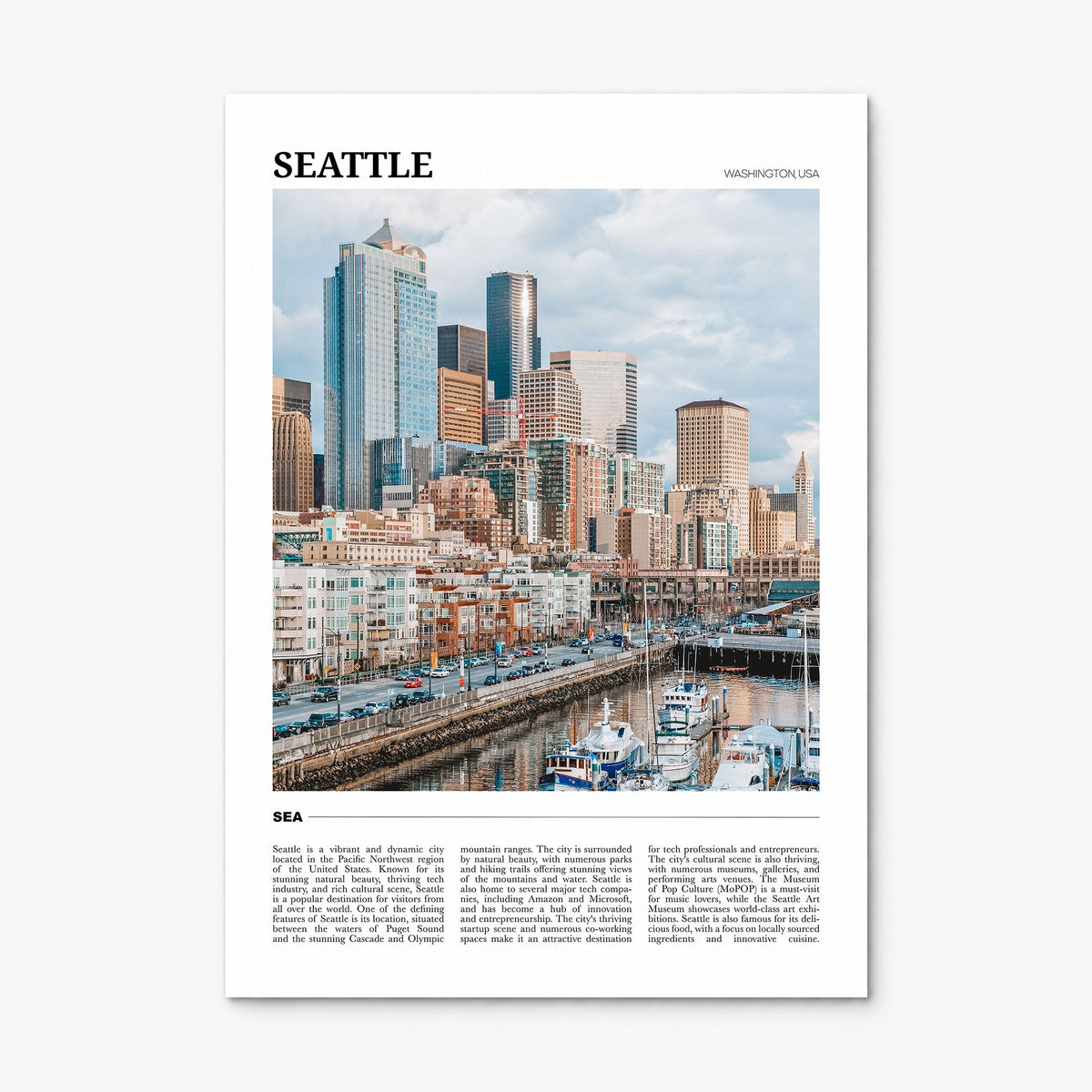 Seattle Travel No 1 Poster, print only (unframed)