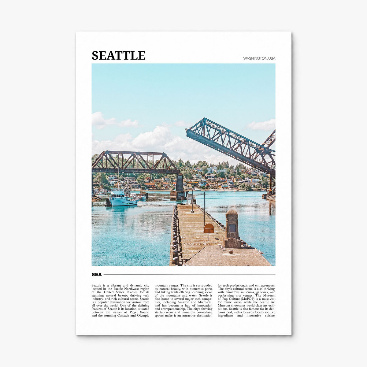 Seattle Travel No 2 Poster, print only (unframed)
