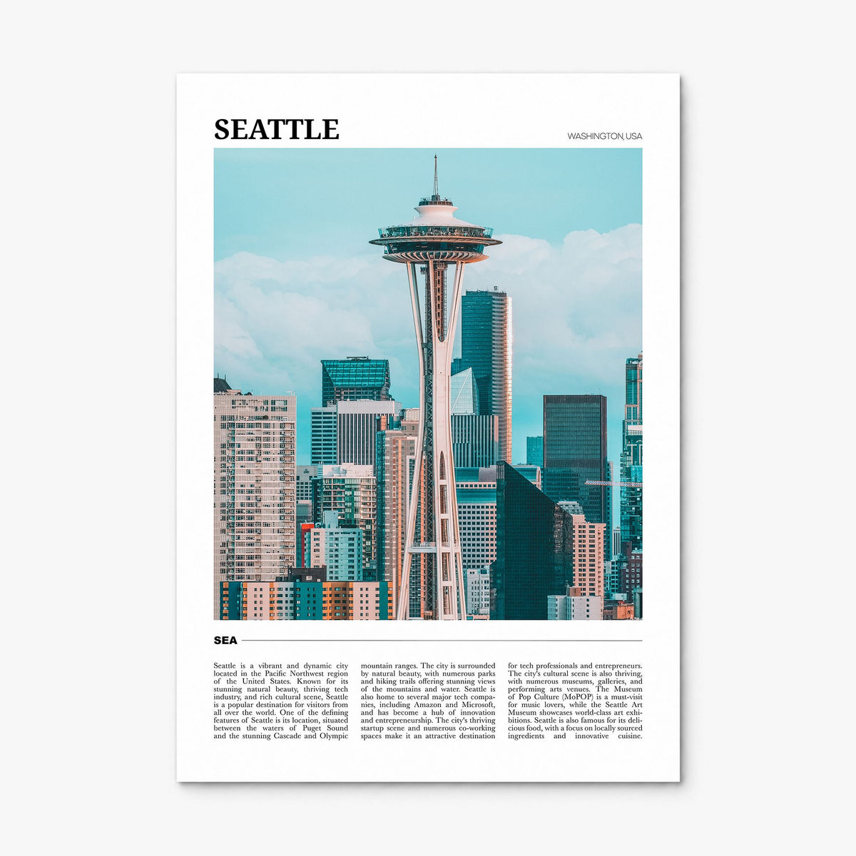 Seattle Travel No 3 Poster, print only (unframed)