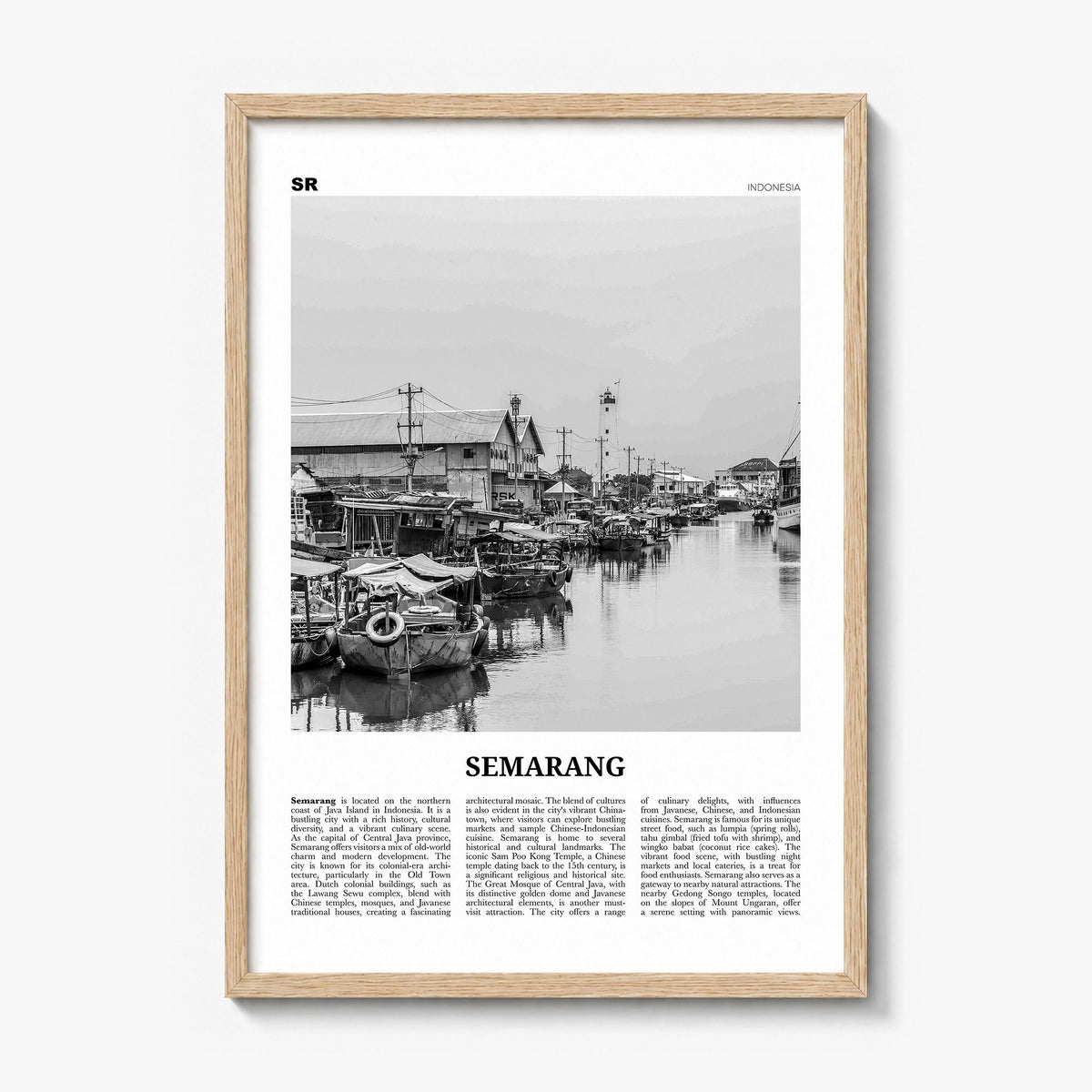 Semarang Newspaper Poster in a natural wood frame