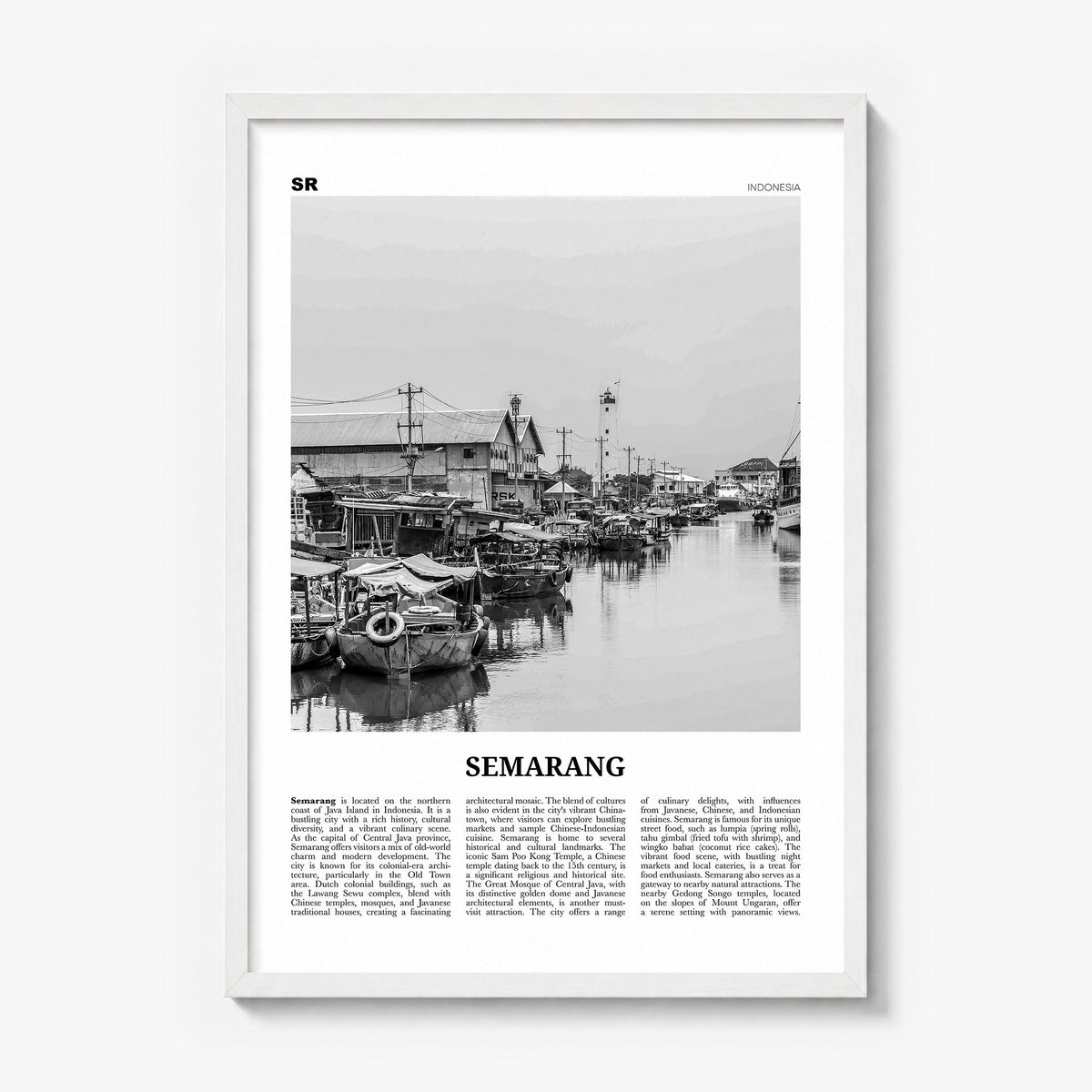 Semarang Newspaper Poster in a white wood frame