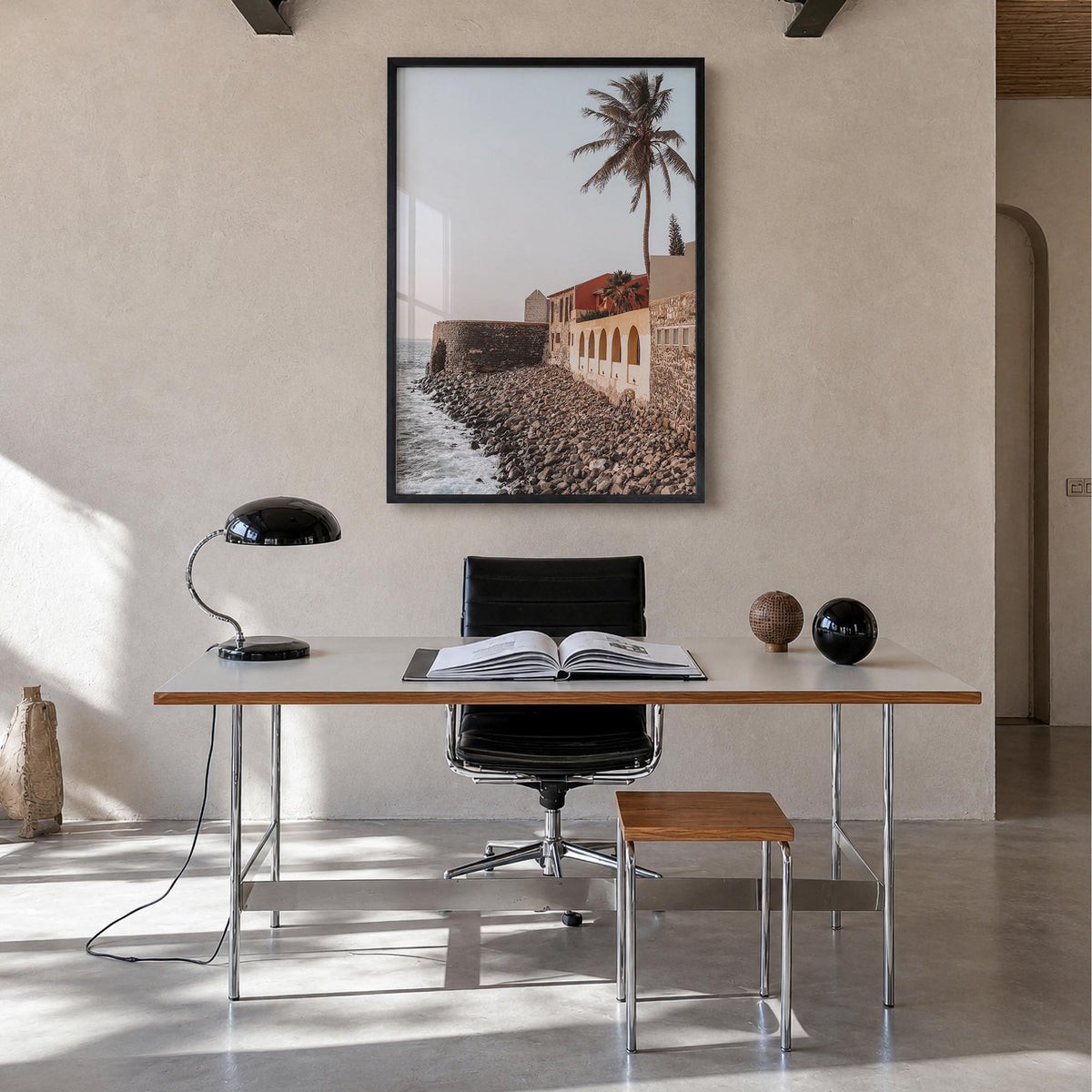 Senegal colorful photo poster of Africa – vertical wall art in black wood frame, hanging on wall