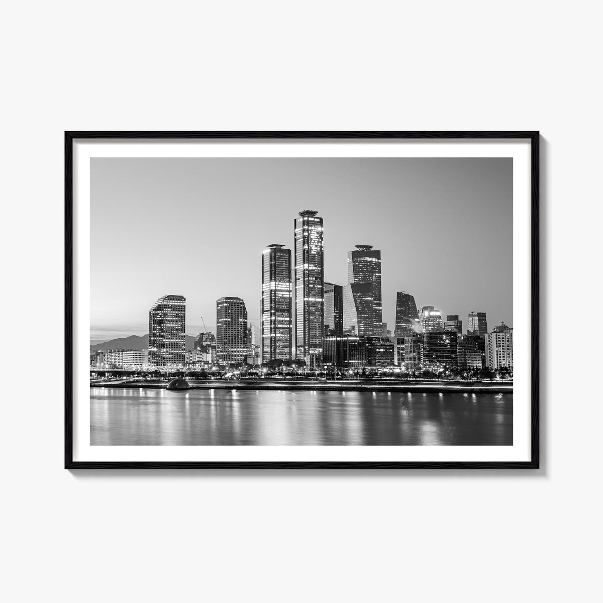 Seoul black & white photo poster of South Korea – horizontal wall art, unframed print shown in interior mockup