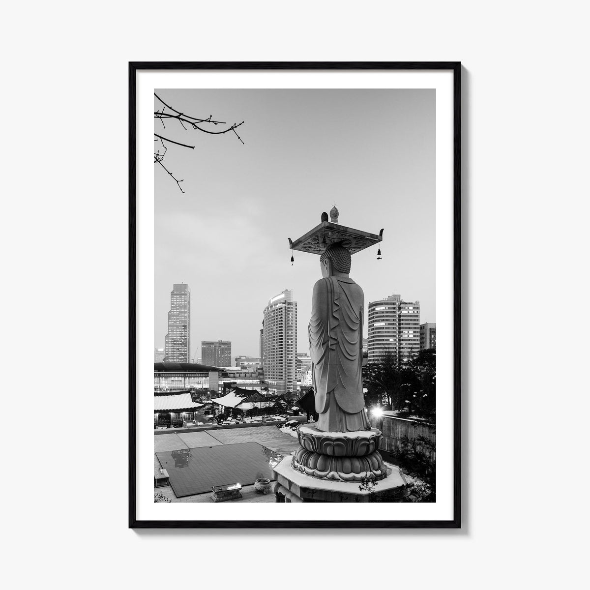 Seoul no. 2 black & white photo poster of South Korea – vertical wall art, unframed print shown in interior mockup