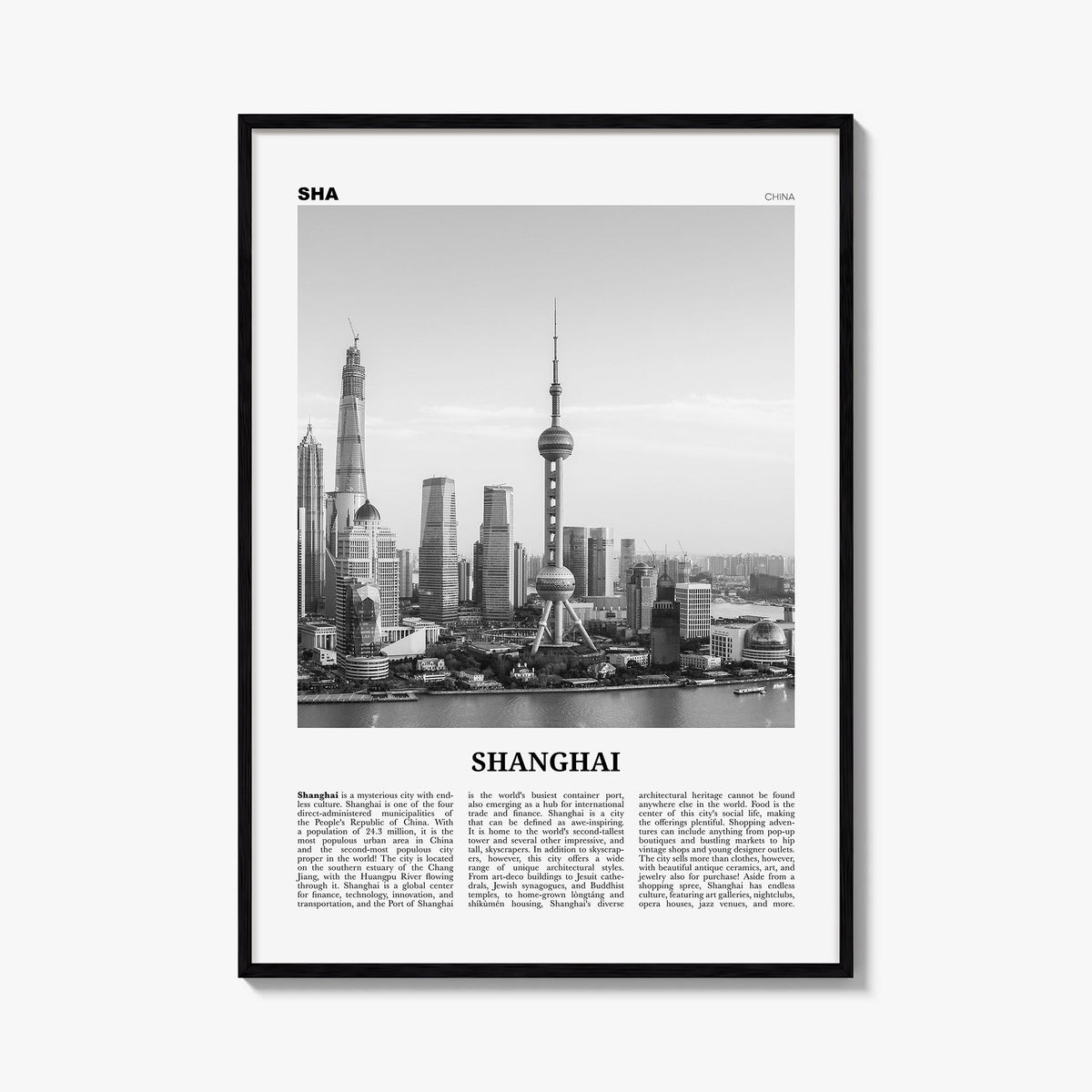 Shanghai no. 4 black & white newspaper poster of China – vertical wall art, unframed print shown in interior mockup