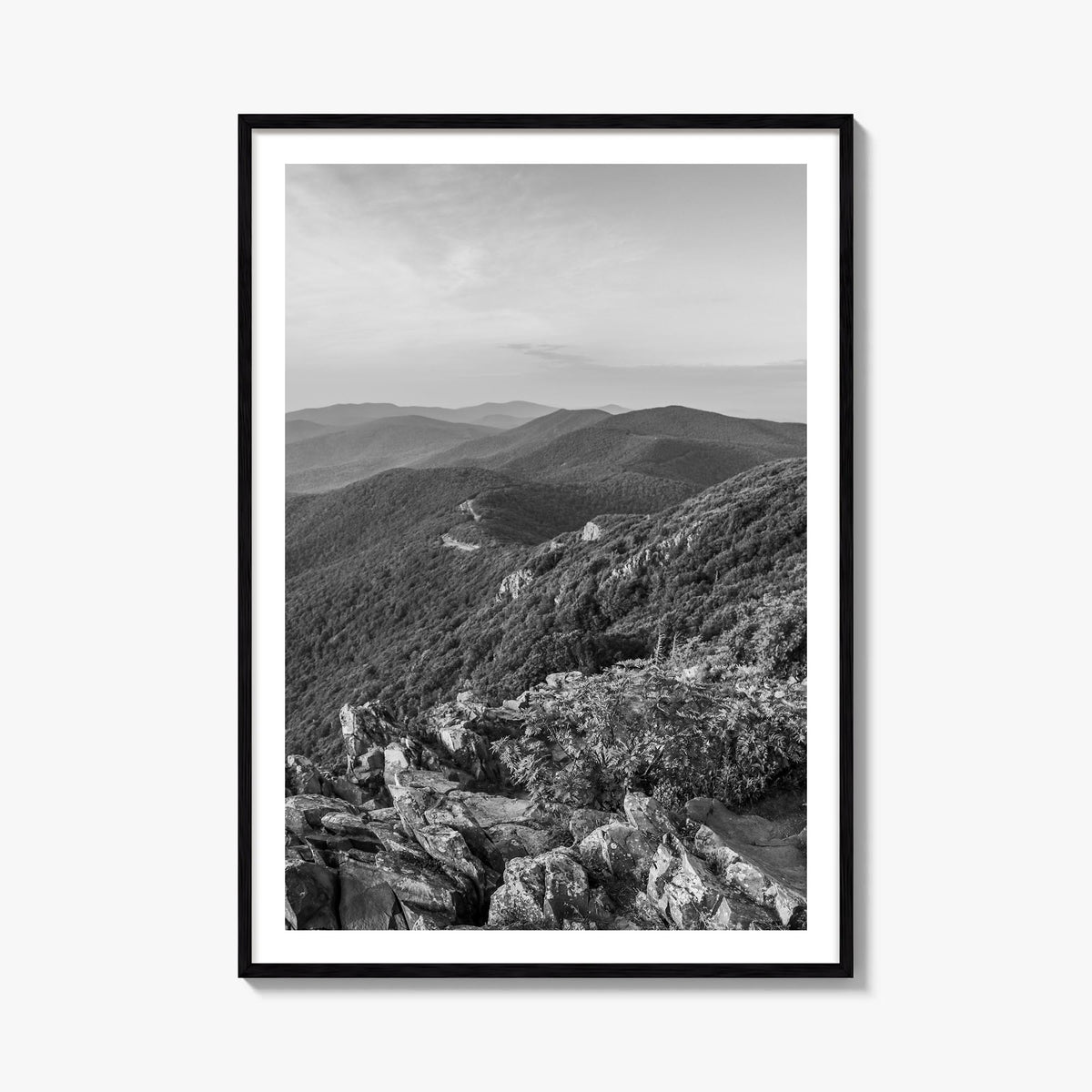 Shenandoah black & white photo poster of Virginia, USA – vertical wall art, unframed print shown in interior mockup
