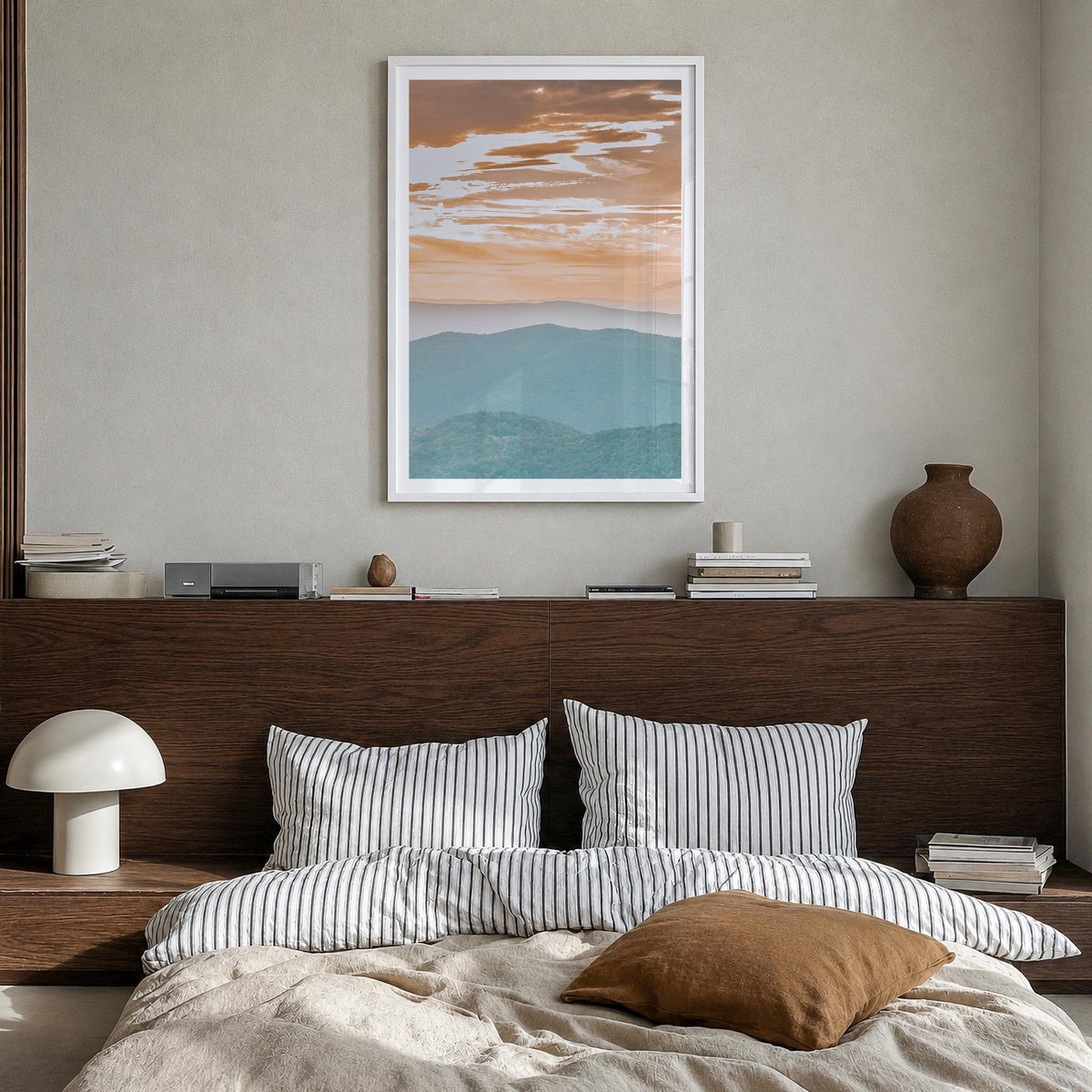 Shenandoah colorful photo poster of Virginia, USA – vertical wall art in white wood frame with white border, hanging on wall