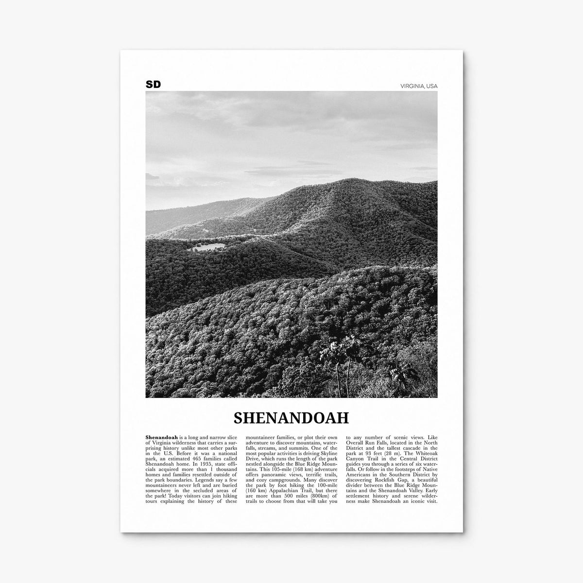 Shenandoah National Park Newspaper Poster, print only (unframed)