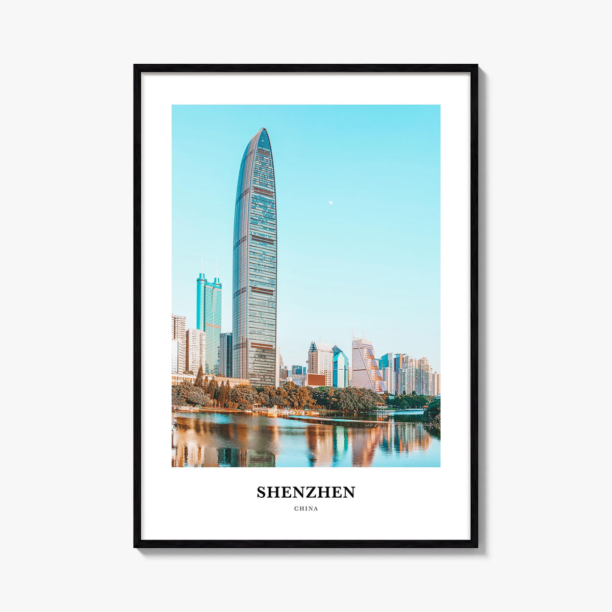 Shenzhen colorful classic poster of China – vertical wall art, unframed print shown in interior mockup
