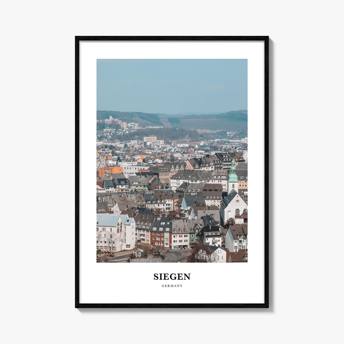 Siegen colorful classic poster of Germany – vertical wall art, unframed print shown in interior mockup